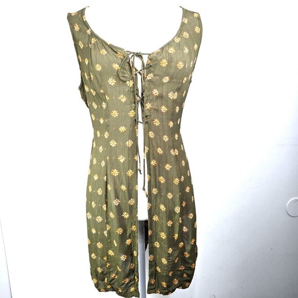 Vintage 80s 90s Contempo Ditsy Retro Floral Long Tunic Vest Lace Up Front Top - Picture 1 of 11